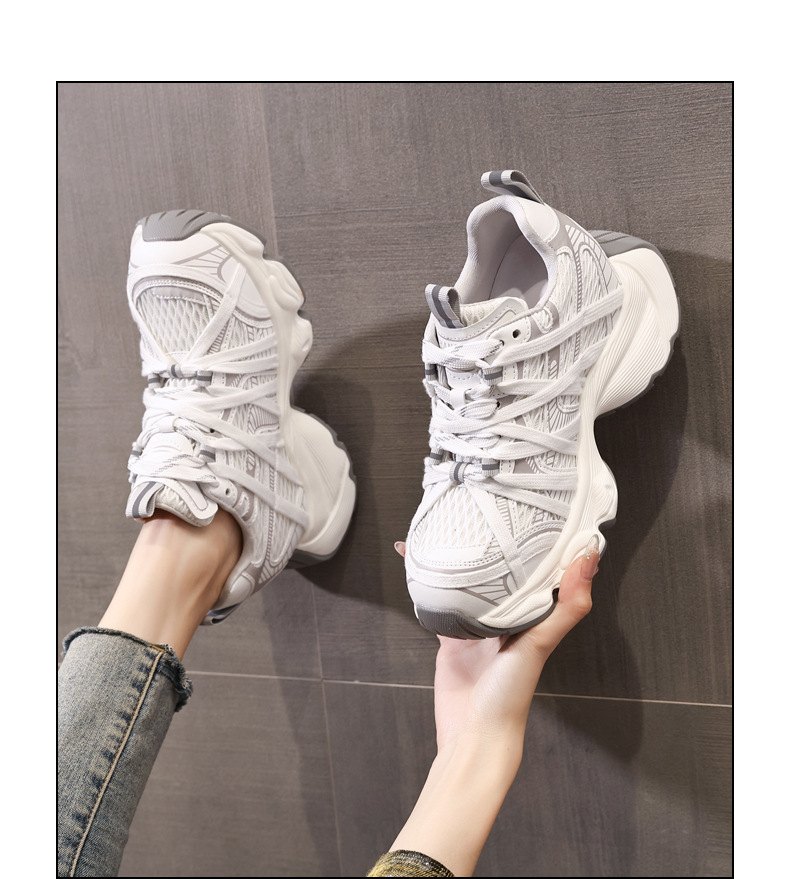 Giày thể thao nữ đế dày lưới thoáng khí phong cách retro chunky sneaker — xanh xám chi tiết 14