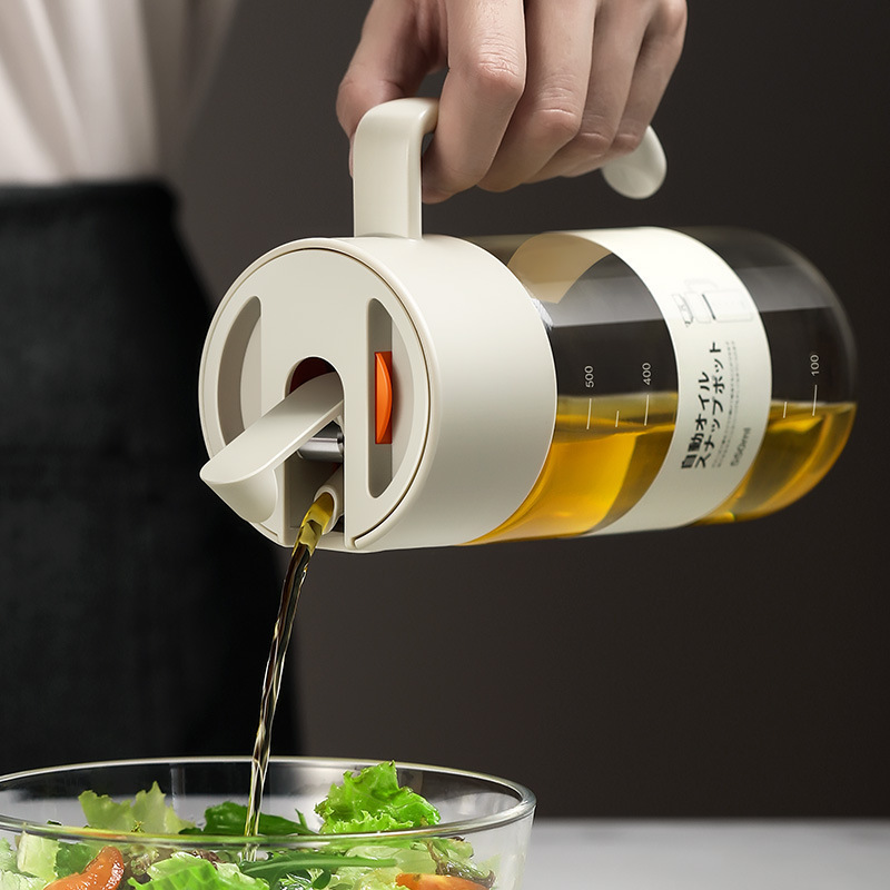 日本LISSAガラスオイルポット大容量防漏醤油酢高ホウ素シリコンプッシュ式自動開閉550ml|undefined