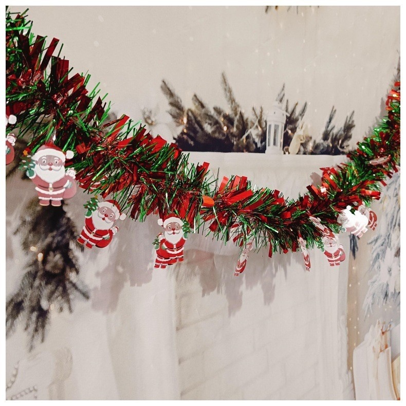Guirnalda navideña al por mayor, color verde oscuro con bordes blancos, cinta densa y colorida de 2 metros, lazo para árbol de Navidad en stock.