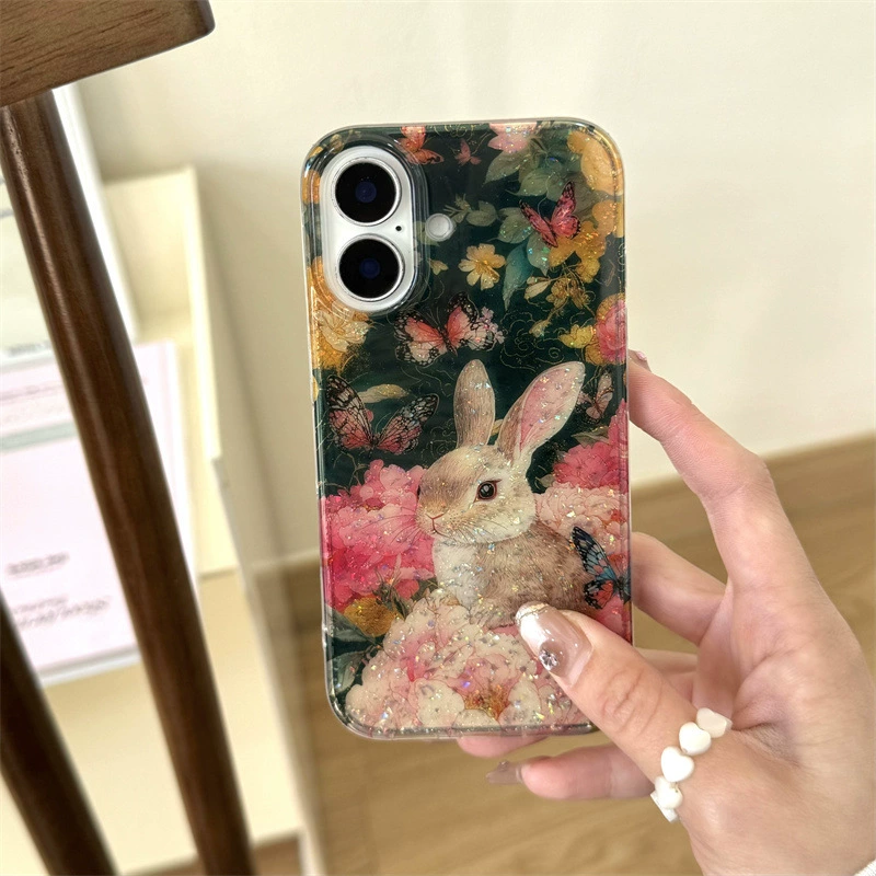 Симпатичный цветочный кролик яблоко 16Promax чехол для 15Pro/14Promax двухслойный новый