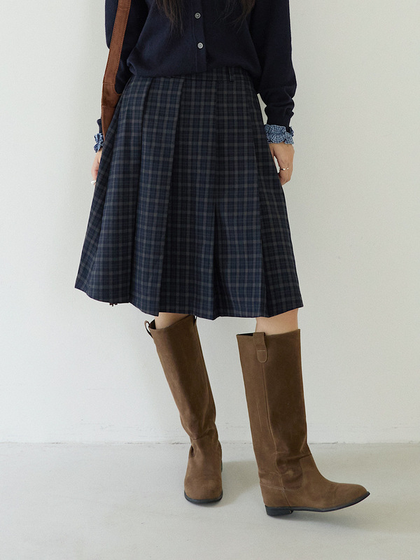 【欧凡】学院风复古格子高腰百褶半身裙女2025秋季显瘦A字裙3179|undefined