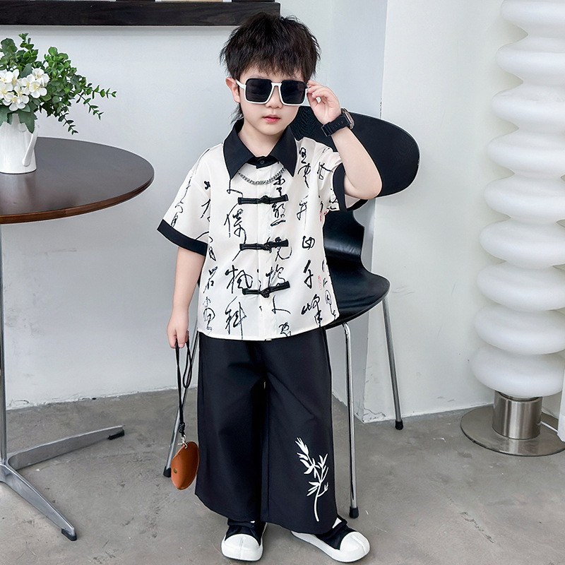 男童夏季套装柔软透气轻便吸湿排汗书生汉服两件套夏装新款童套装