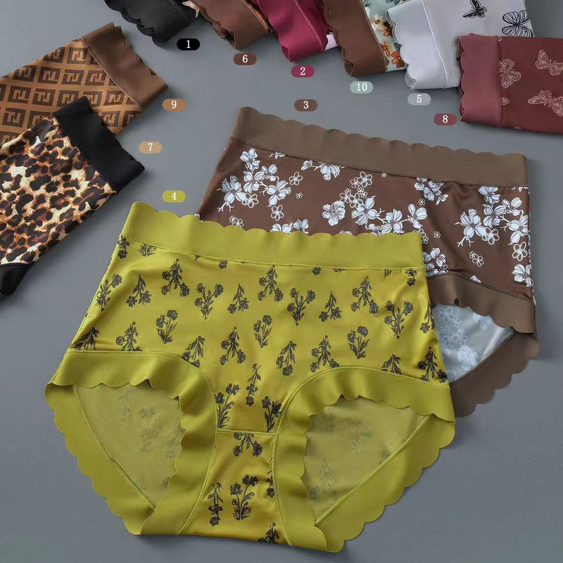 Plus Size Women's Underwear Silky Glossy Nylon Ice Silk 50-80.2kg Corner Underwear Women's Leopard Print Fashion Mom