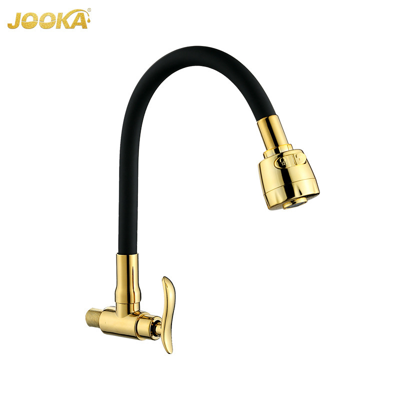 Foreign Trade Company Exports Zinc Alloy Wall-Mounted Kitchen Sink Faucet in Gold Color, with Quality Assurance, Convenient Water Flow and Flexible Adjustment