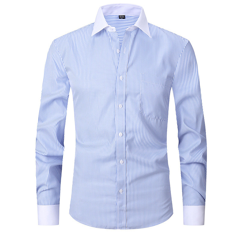 Spring and Summer Business Long Sleeve Men's Fashion Cufflinks White Collar Shirt Casual plus size Men's Striped French Shirt for Men