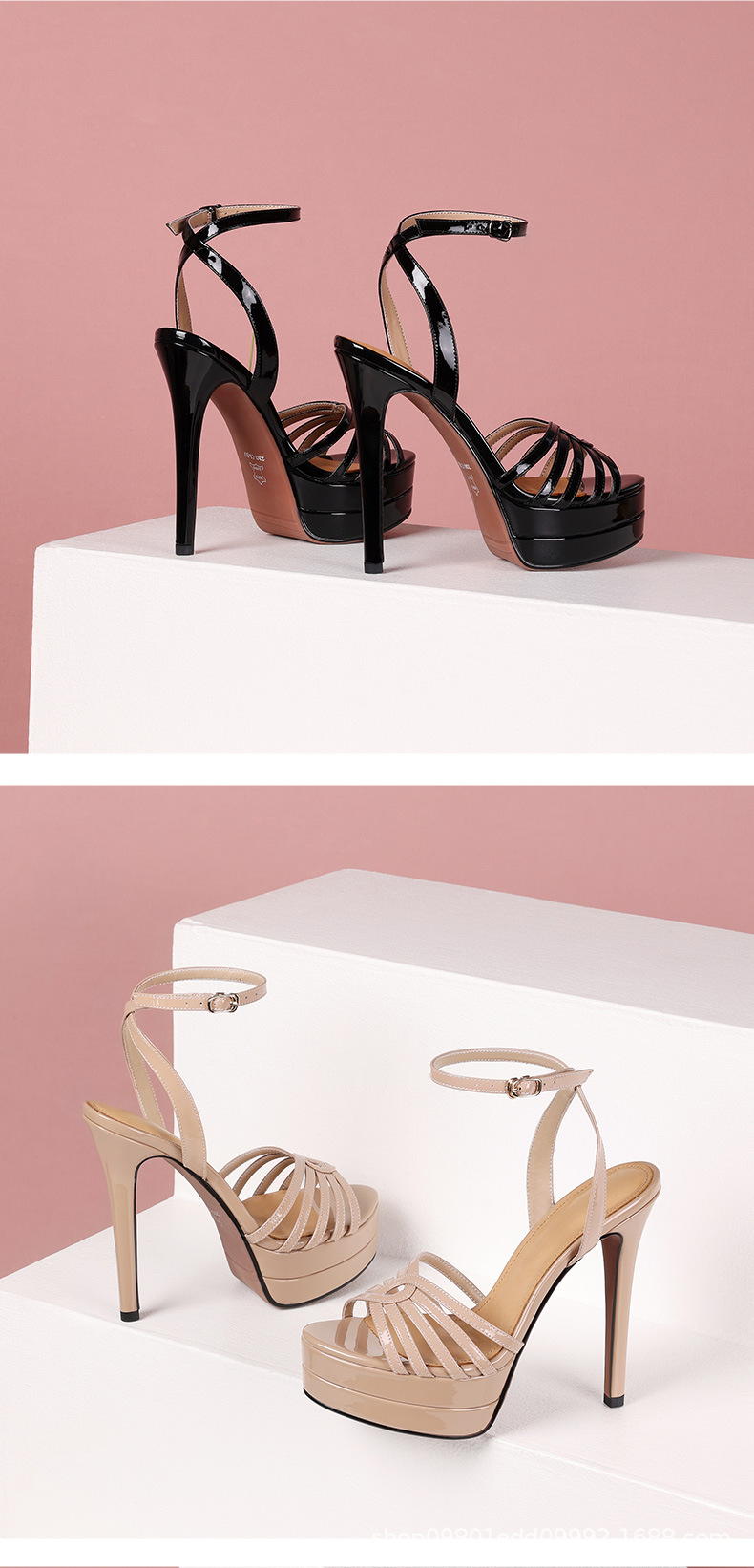 Sandal nữ cao gót mũi nhọn quai khóa một dây, đế platform chống nước, phong cách retro gợi cảm — đen chi tiết 9