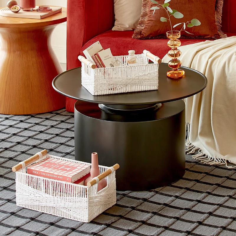 Cesta de almacenamiento de cuerda de papel ecológica de caña sala de estar de baño de escritorio de madera maciza mano americana cesta de tejido a mano