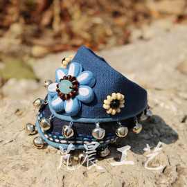 大理蓝染手工手链 民族风扎染布艺宽手镯女式手环