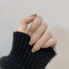 Cross-border wearable nail art short-style nude gradient white-tinted avocado French nail stickers