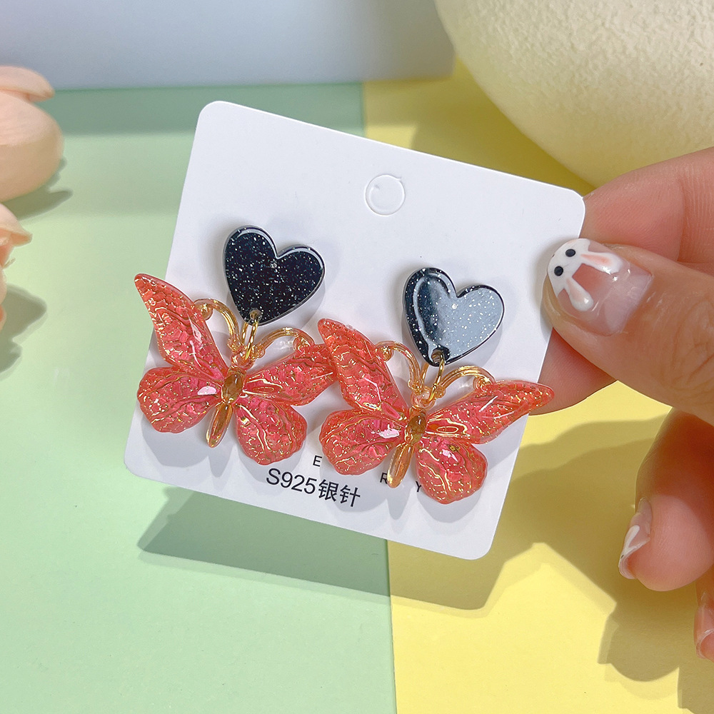 Holiday, Daily Occasion Acrylic Material Heart Shape Pattern 1 Pair Sweet Heart Shape Printing Arylic Drop Earrings