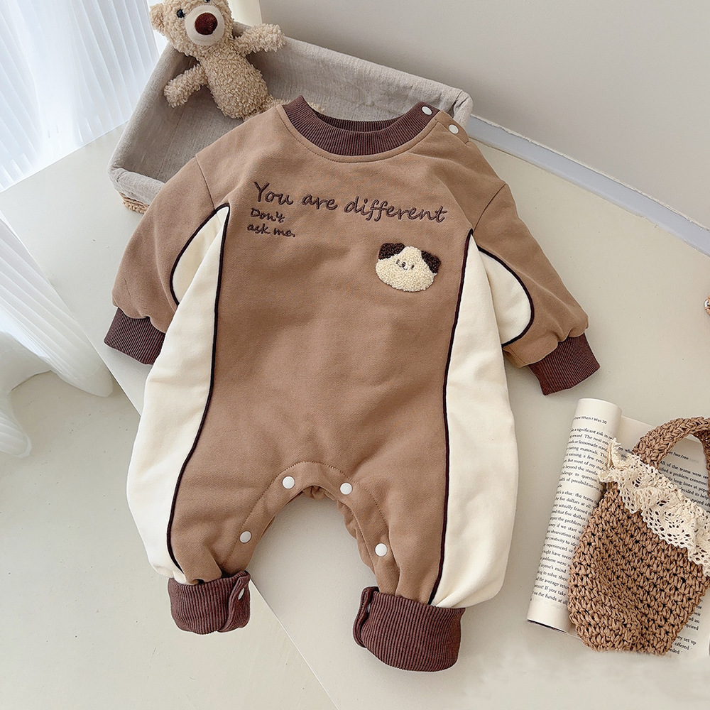 Ropa para niños coreanos, ropa para bebés, otoño e invierno, una pieza, estilo occidental, lindo, mameluco acolchado para bebés