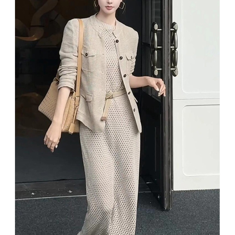 松弛高级感巨好看夹克上衣独特漂亮小香风卡其色亚麻外套女2025秋|undefined