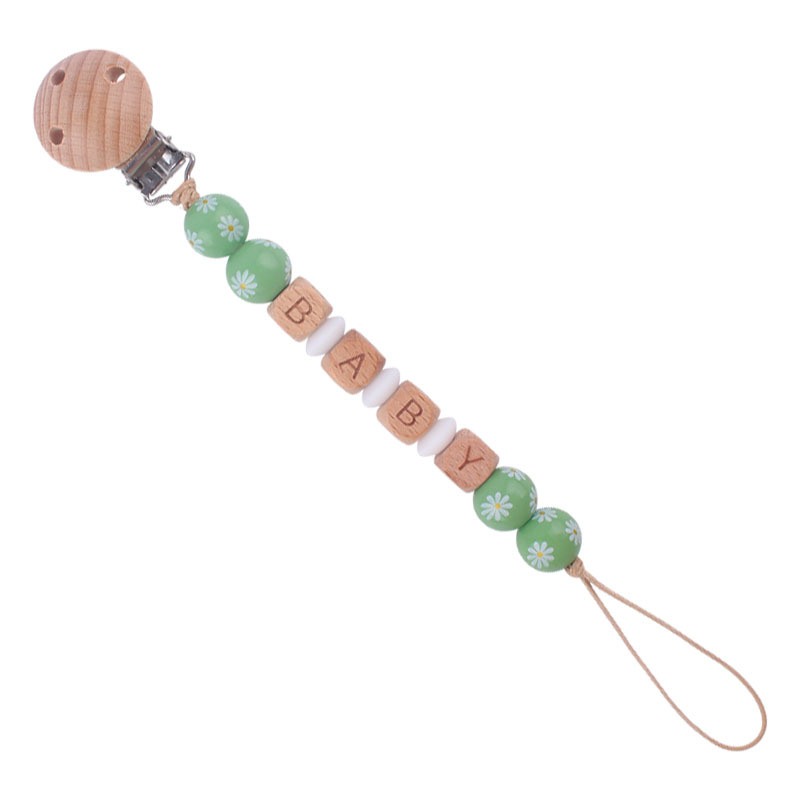 Nuevo bebé suministros dibujos animados madera Margarita cuentas pacificar bebé DIY nombre chupete cadena anti-gota cadena