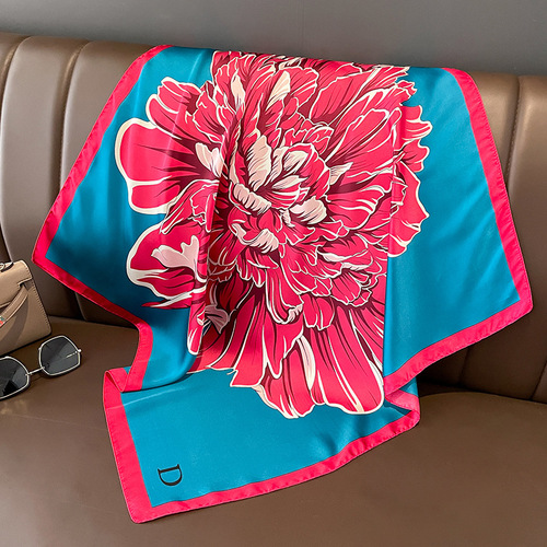  Peony fashionable imitation silk temperament small square scarf women's silk scarf decorative scarf temperament scarf shawl gauze scarf
