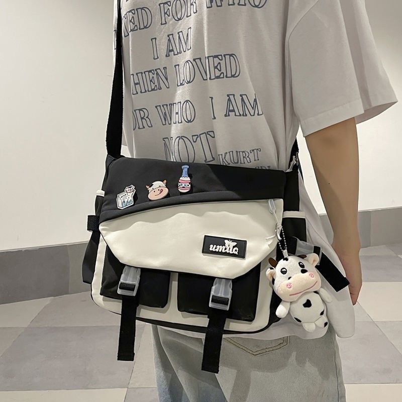 Bolso bandolera para hombre marca de moda nuevo bolso de hombro para mujer japonés de gran capacidad en contraste color casual bolso de estudiante ropa para hombre