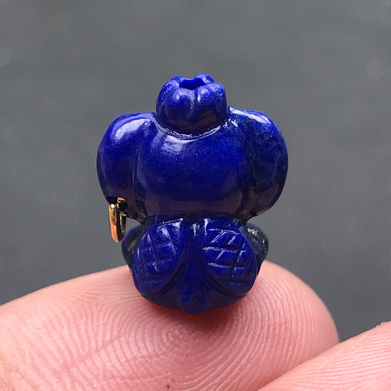 Natural Lapis Lazuli Ganesha Pendant Accessory, Finely Carved Lapis Lazuli Baby Elephant Ornament, DIY Spacer Bead Accessory