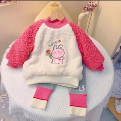 Children's Winter Set 2022 New Girl Baby Fashion Thick Fleece Sweatshirt and Leggings for Cold Weather