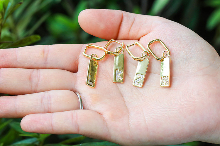 Earrings Classification Festival Occasion Wholesale Jewelry Micro-inlaid 26 English Letter Copper Earrings Nihaojewelry