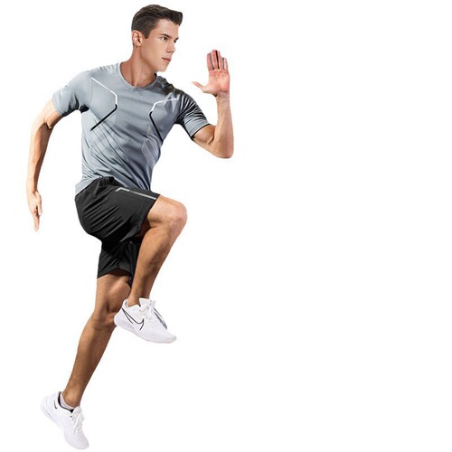 Fashionable summer ice silk gradient quick-drying two-piece short-sleeved shorts running suit men's sports suit men's short