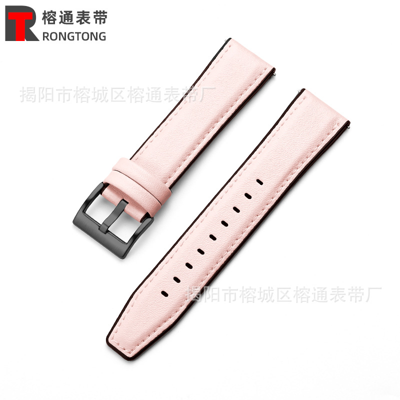 Adecuado para Huawei GT2 Samsung Galaxy suela de goma correa de reloj de cuero correa de muñeca de cuero de microfibra oreja de liberación rápida 20/22mm