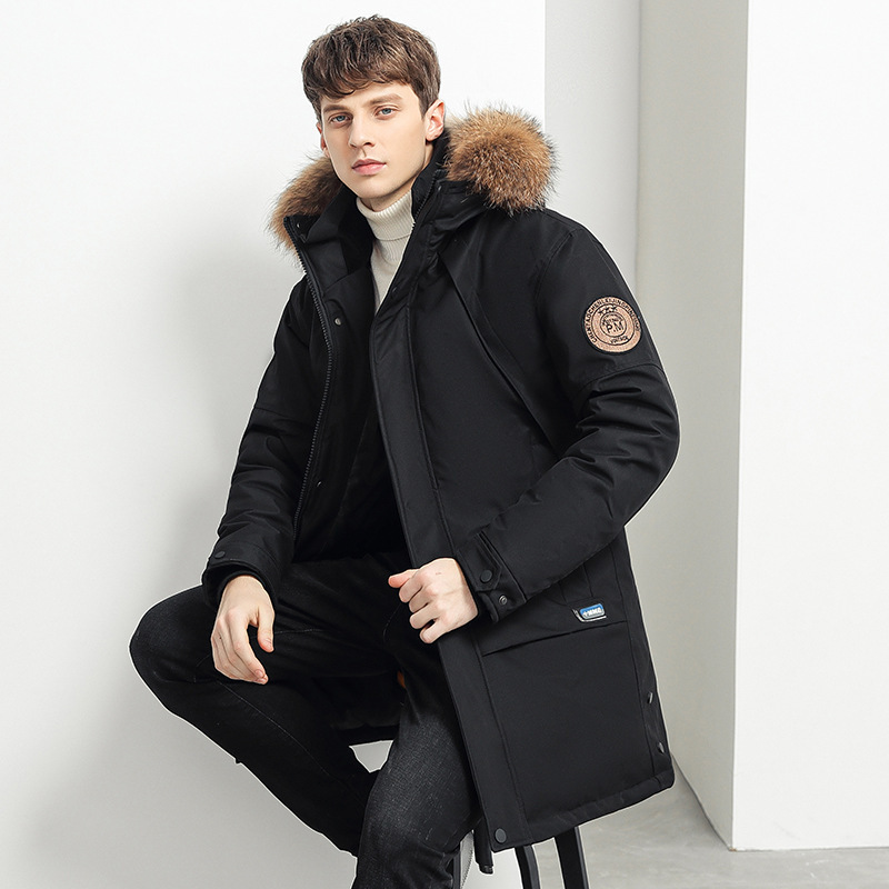 Men's down Jacket with Large Fur Collar, 2025 Winter Mid-Length Version, Workwear Style, Large Pockets, Casual Loose Thickened Jacket