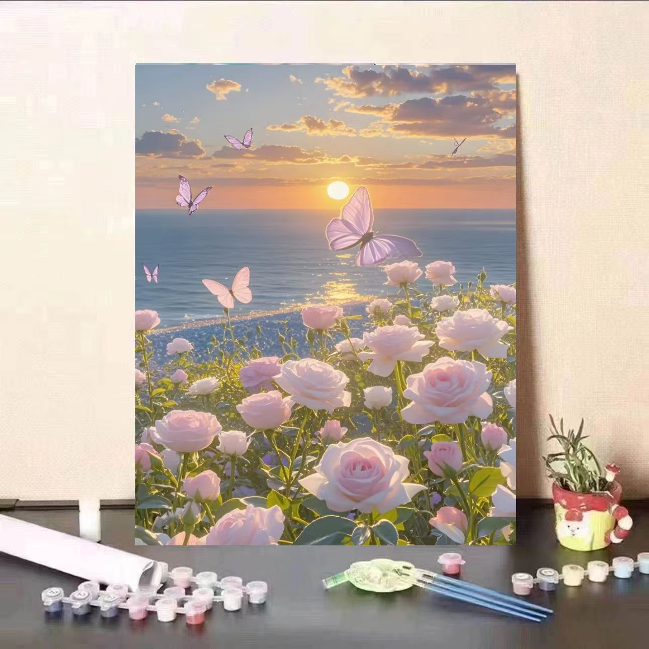 Digital Oil Painting Floral Filled Butterfly Love Flower DIY Coloring High-Value Pink Rose Living Room Acrylic Painting Gift