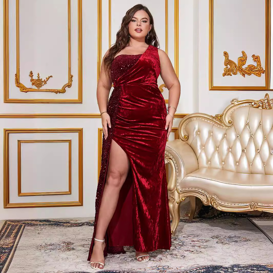 Comercio exterior transfronterizo de Europa y los Estados Unidos para el nuevo color sólido sexy vestido de un solo hombro con lentejas para hacer 60 piezas de productos grandes image 3