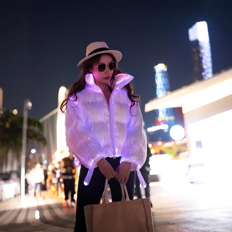 Glowing down Jacket Tiktok Trending Amazon Hot-Selling Women's Jacket Disco Cool Fiber Optic down Jacket Wholesale