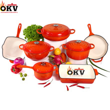 跨境珐琅锅铸铁锅七件套汤锅妈咪锅煎盘烤盘不粘锅铸铁珐琅锅套装