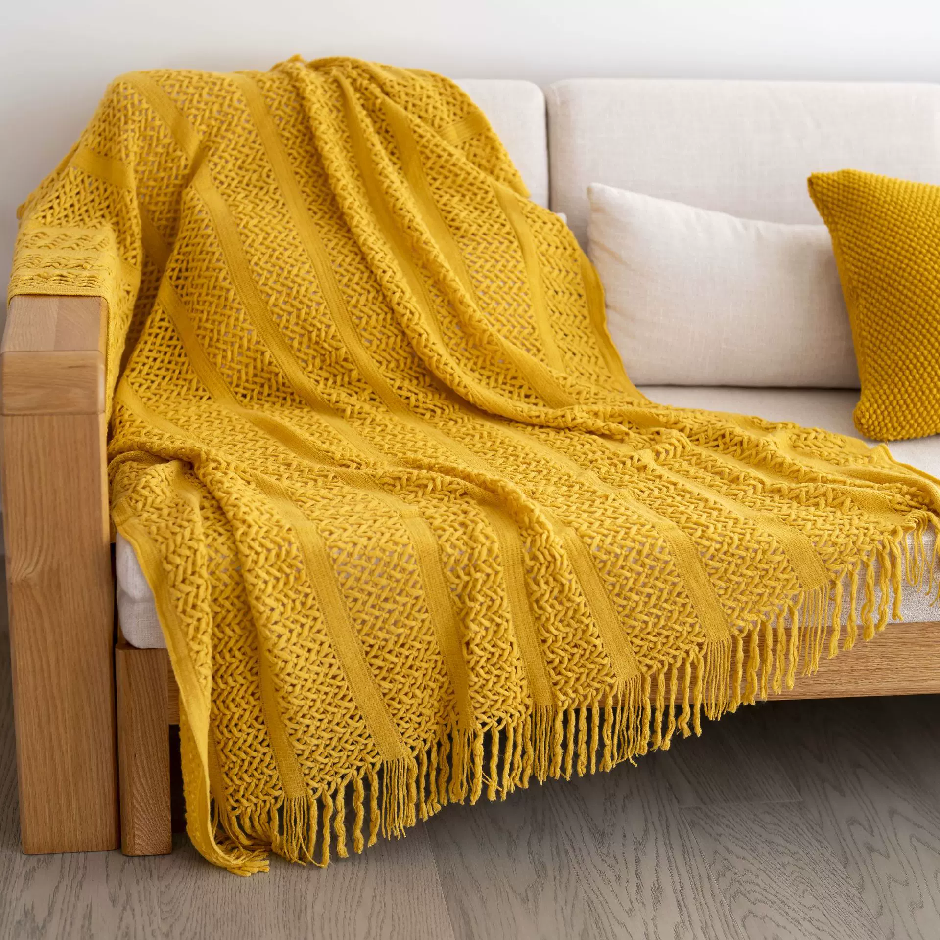 跨境沙发盖毯镂空纯色流苏毛线毯搭巾针织波西米亚午休毯子床尾毯
