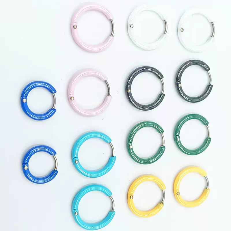 韩版陶瓷耳环耳圈跨境不锈钢钢耳环圆线耳圈亚马逊钛钢耳扣耳饰