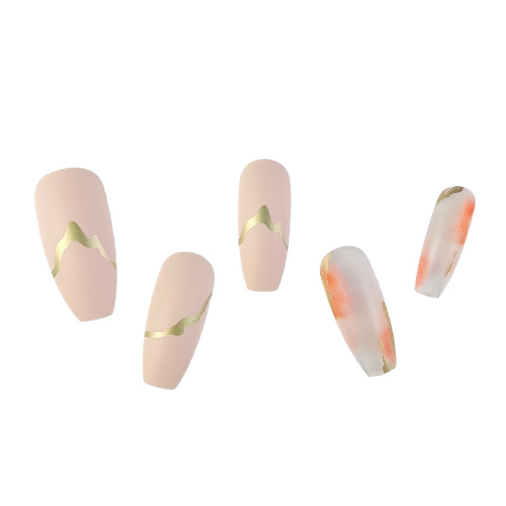 Ventas transfronterizas en caliente polvo desnudo dorado teñido de uñas temperamento suave desgaste uñas 20 piezas de parche de uñas falsas