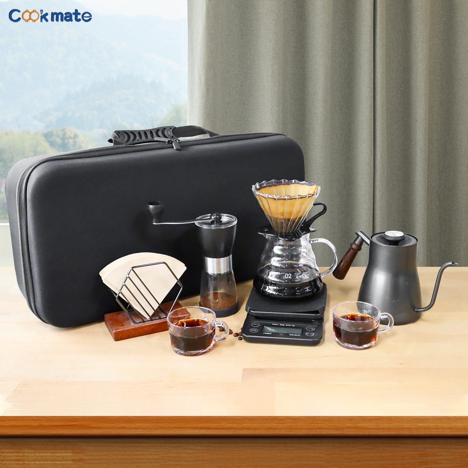 Conjunto de café de lavado de mano portátil, molinillo de frijoles de mano, caja de regalo, olla de lavado de mano doméstica para compartir, combinación al aire libre de taza de lavado de soja