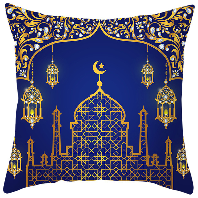 Nuevos festivales nacionales transfronterizos luces de luna dorada impresión azul almohada paquete de almohadilla bandera de estilo nacional hogar
