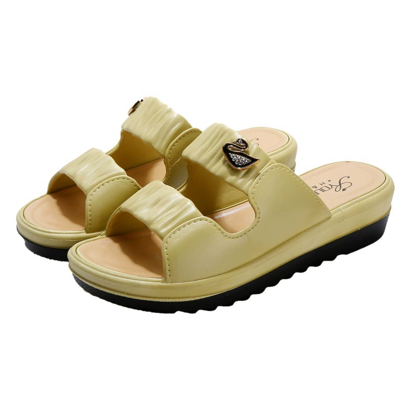 Тапочки, женские летние, новые уличные универсальные пляжные туфли на среднем каблуке, модные Нескользящие, с мягкой подошвой, износостойкие, утолщенные женские сандалии