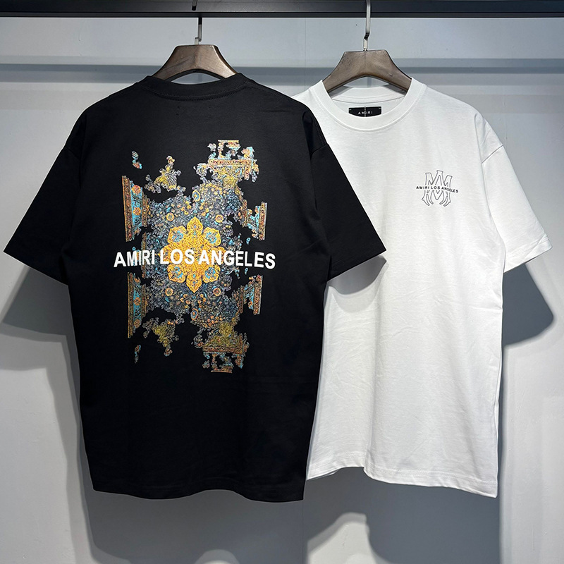 (High Weight 260 Grams) American Trendy Brand Amiri Classic Letter Logo Printed Short-Sleeved T-Shirt for Men and Women Couple t (High Weight 260 Grams) American Trendy Brand Amiri Classic Letter Logo Printed Short-Sleeved T-Shirt for Men and Women Couple t