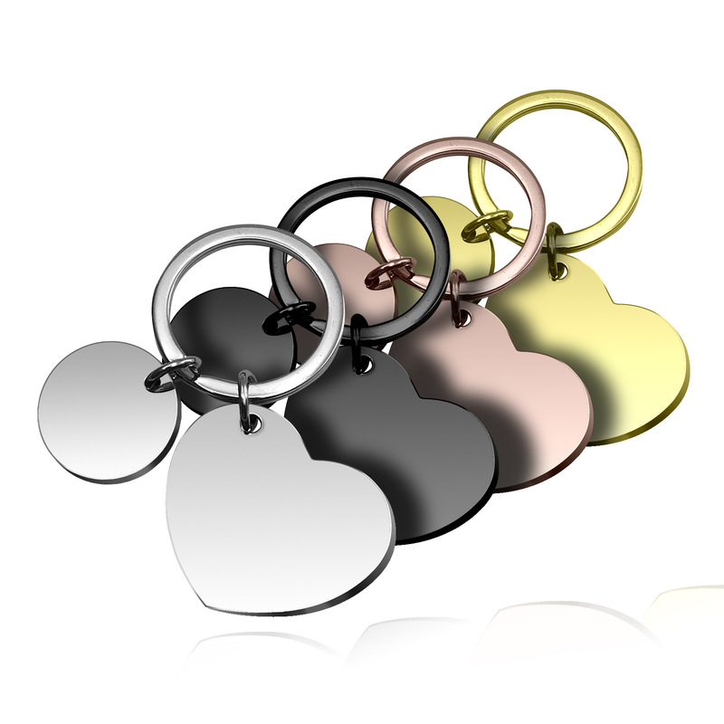 Cross-border heart-shaped stainless steel keychain accessories men and women couple gifts diy lettering personalized logo wholesale