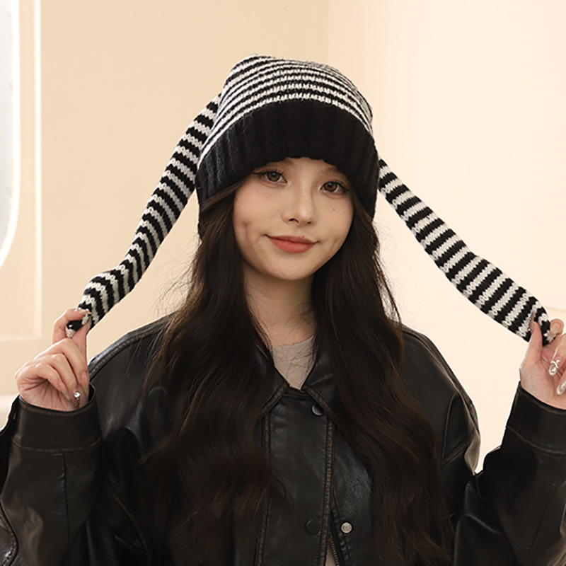 Corée du Sud Chine-Chic Marque Mignon Oreille De Lapin Tricoté Rayé Pull Laine Enfants y2k Shopping Mode Chaud Froid Chapeau_voghion.com