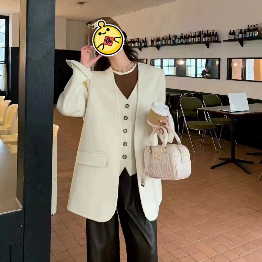 Популярное онлайн популярное Новое двустороннее шерстяное пальто 2024 года, свободное повседневное пальто средней длины в Корейском стиле из искусственных двух частей