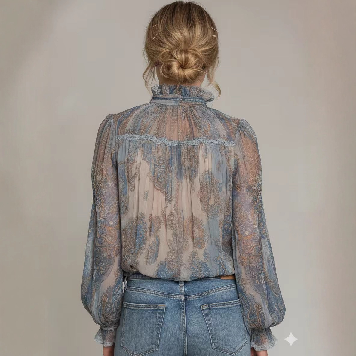 2025 European-style Autumn New Fresh Elegant Babydoll Shirt With Bamboo Flower Print And Small High Collar_ecoleips.com