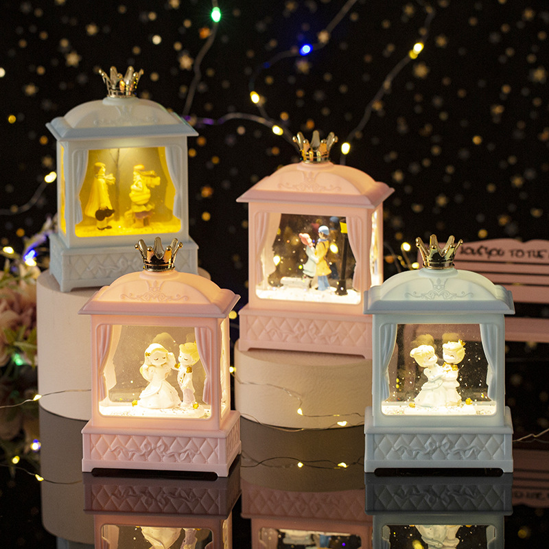 Pareja creativa lámpara de viento de cristal caja de música dormitorio de chicas decoración de escritorio lámpara de estrellas para regalo de cumpleaños