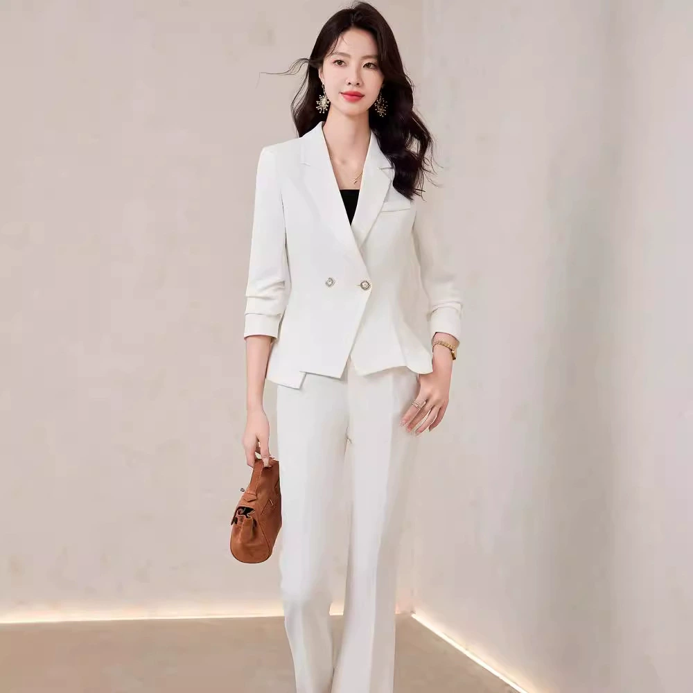 White suit, autumn set, work overall, high-quality style