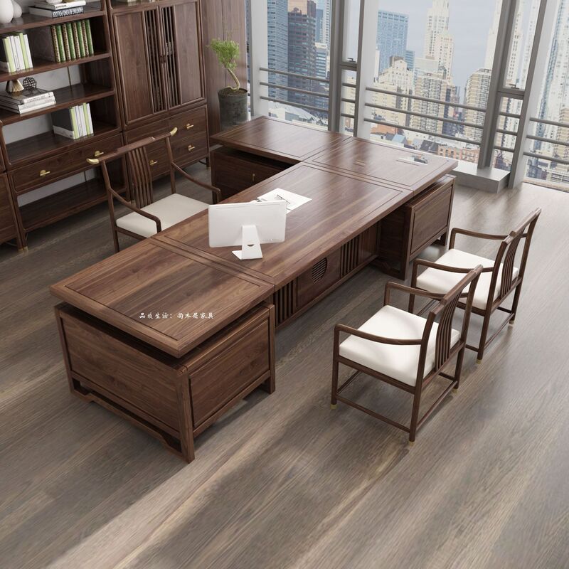 Shangmuju New Chinese-Style Solid Wood Office Desk Boss Desk and Chair Combination Boss Desk Executive Desk High-End Office Desk