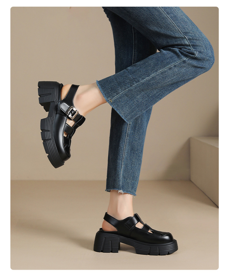 Sandal đế dày nữ phong cách Hàn Quốc quai chữ V tôn dáng — KN27 màu đen chi tiết 17