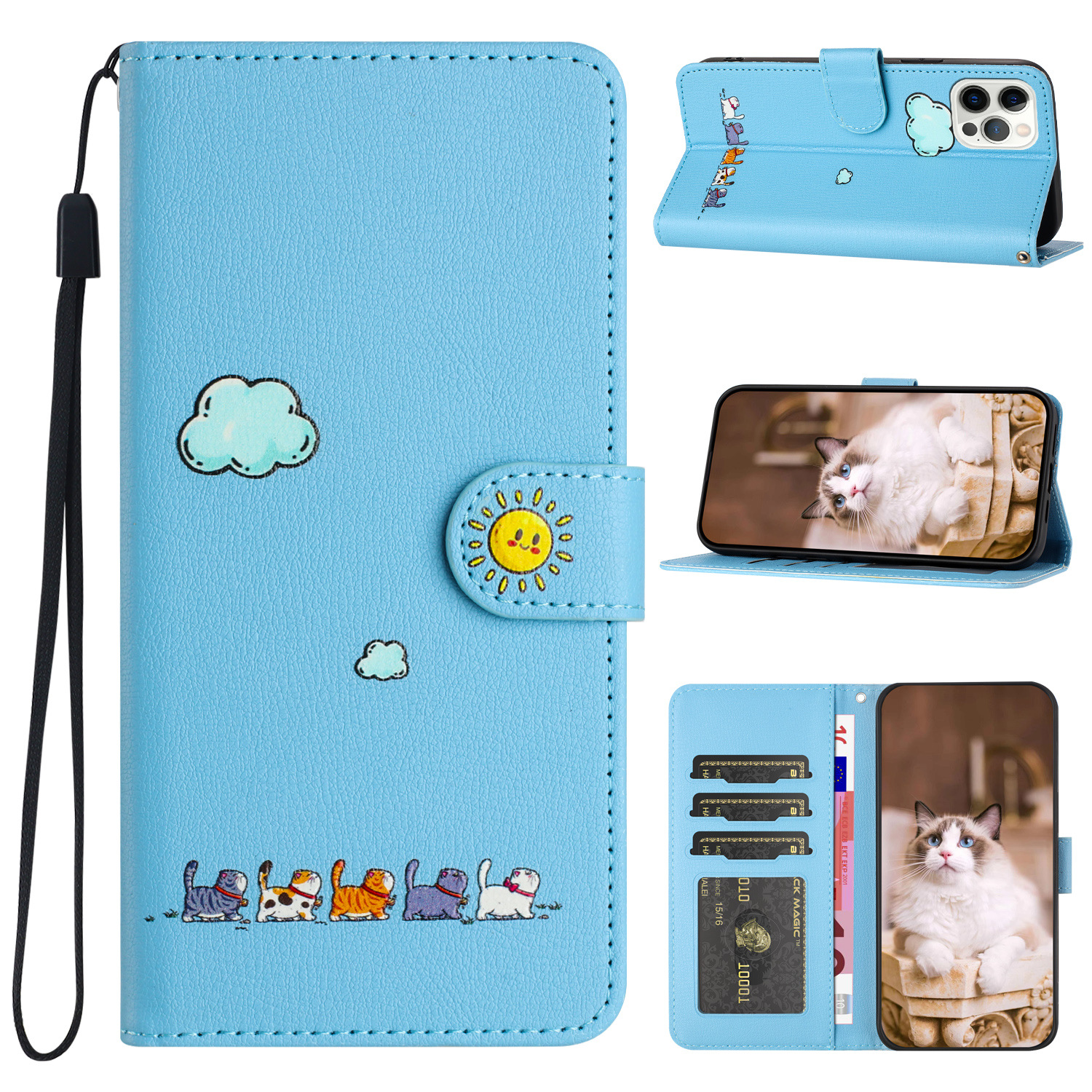 Suitable for Apple 117Promax Mobile Phone Leather Case Iphone16 Painted Mobile Phone Case with Card Slot 13 Cartoon Protective Case