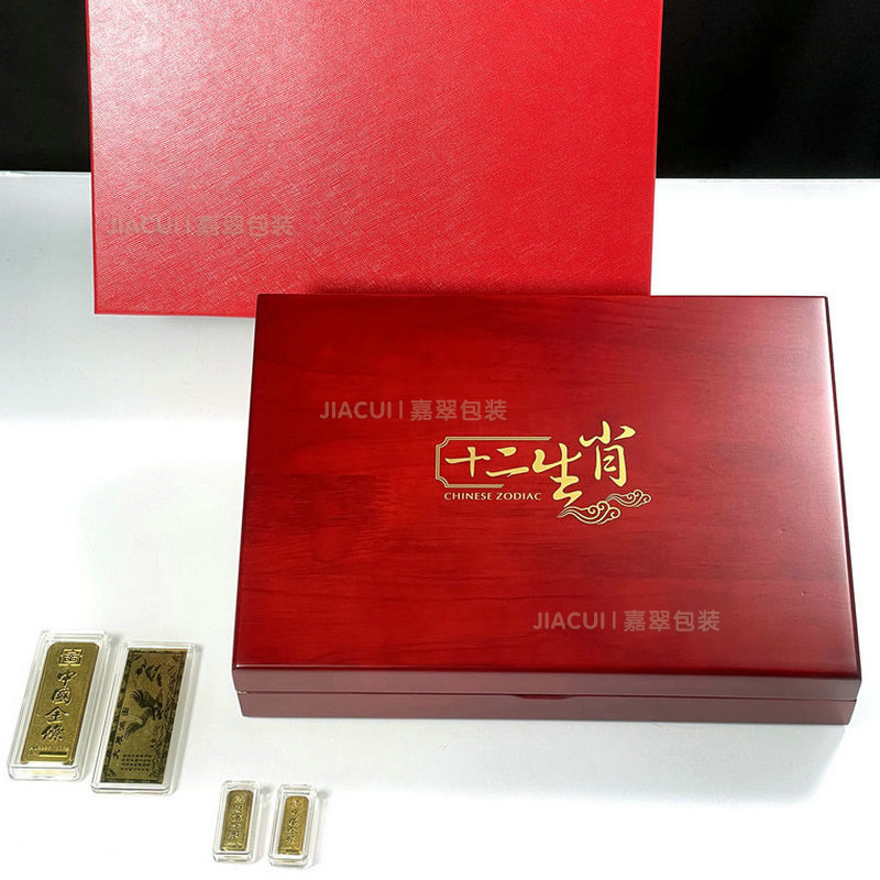 High quality solid wood box 12 zodiac signs 500g 1000g gold bar gold coin gold note gift box in stock specific