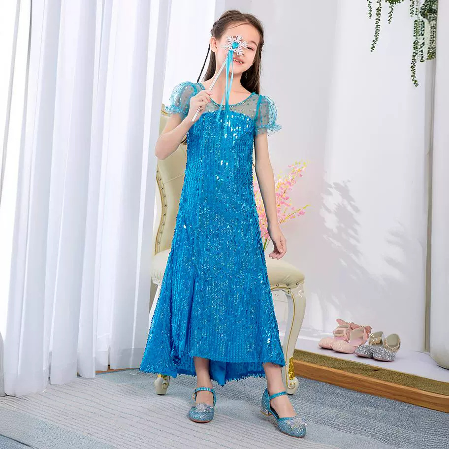 Sequins Detachable Trailing Frozen 2 Elsa Dress Princess Dress Performance Clothes Children Girl Dress Dress