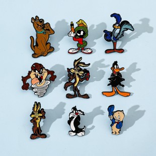 European and American Film and Television Cartoon Characters Metal Badges Looney Tunes Bugs Bunny Bad Wolf Piglet Alloy Brooch Accessories