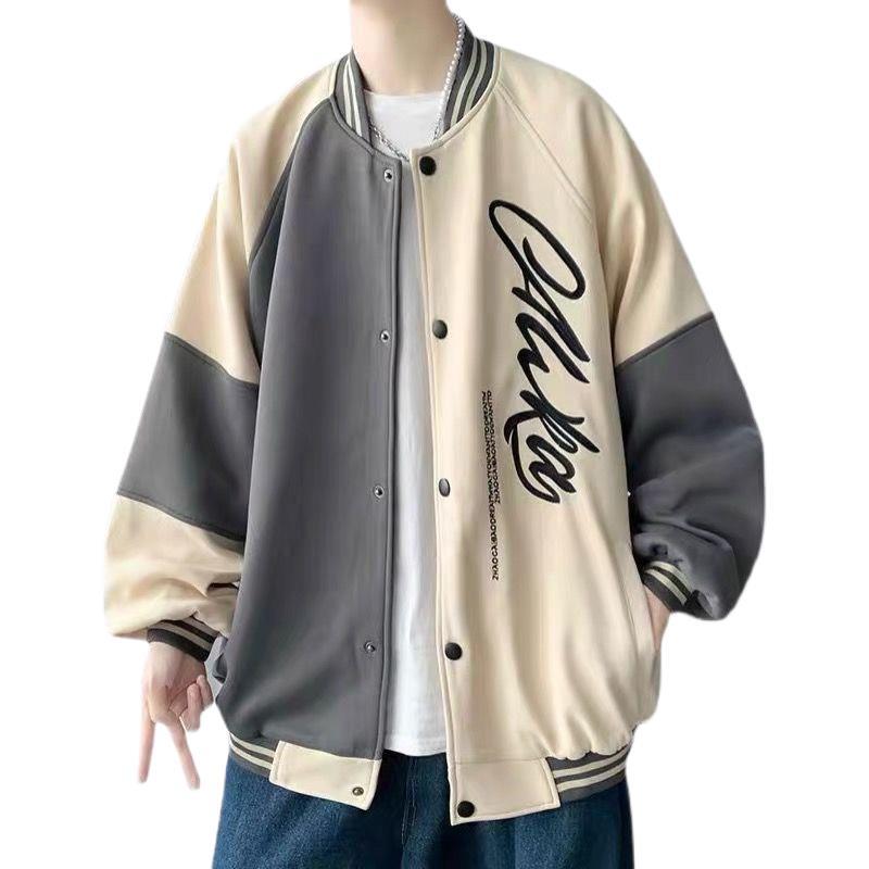 2023 verano delgada chaqueta de béisbol de los Hombres estilo de Hong Kong ins moda flojo contraste color Colegio impreso chaqueta moda