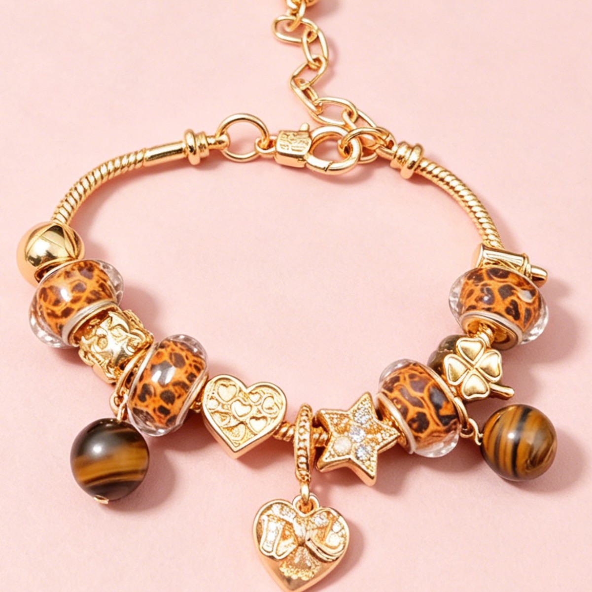 Brazalete Panjia Boundary DIY explosivo brazalete con cuentas, arco de leopardo, colgante de ojo de tigre natural, joyas de moda